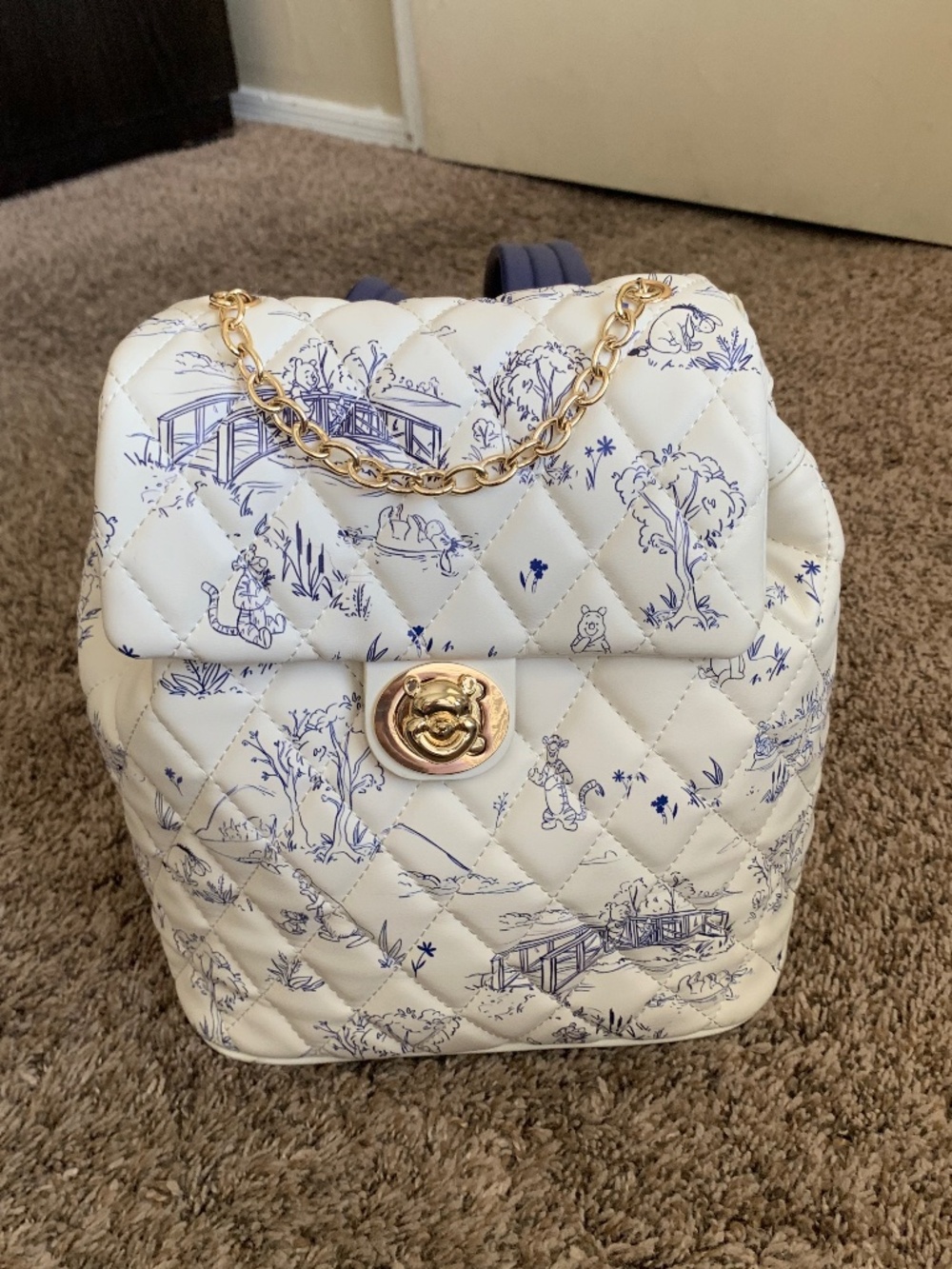 Disney Boxlunch Winnie the Pooh Backpack Purse Quilted Toile Print Handbag